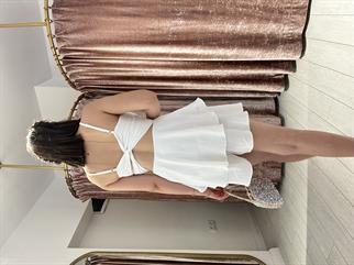 Ayarlanabilir İp Askılı Mini Şort Elbise Beyaz