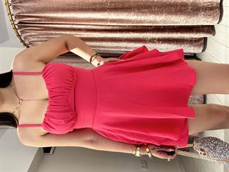 Ayarlanabilir İp Askılı Mini Şort Elbise Fuşya