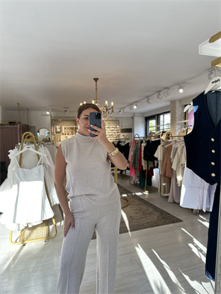 Bluz Pantolon Simli Takım Bej 