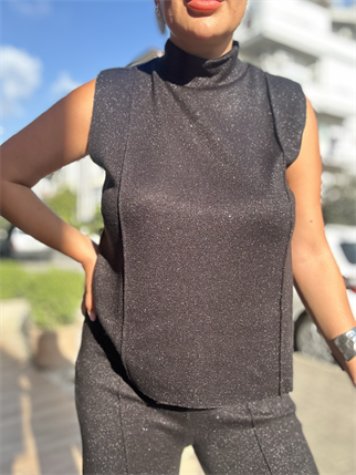 Bluz Pantolon Simli Takım Siyah 