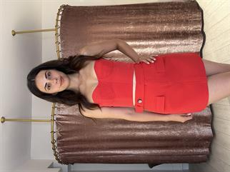 Crop Cep Detay Mini Etek Takım Kırmızı 