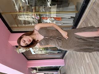 Crop Uzun Etek Takım Kahverengi