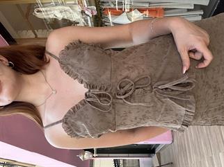 Crop Uzun Etek Takım Kahverengi