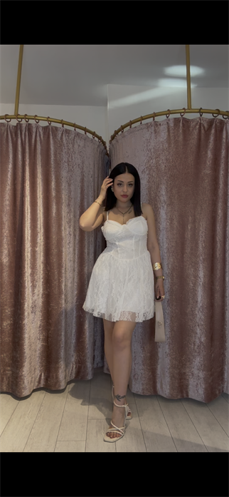 Dantel Detay Gece Elbisesi Beyaz