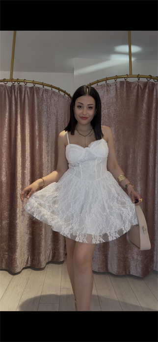 Dantel Detay Gece Elbisesi Beyaz