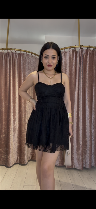 Dantel Detay Gece Elbisesi Siyah