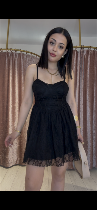 Dantel Detay Gece Elbisesi Siyah