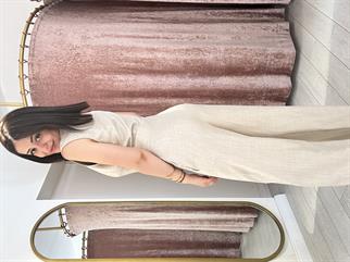 Düğme Detay Yelek Görünümlü Tulum Bej