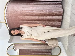 Düğme Detay Yelek Görünümlü Tulum Bej