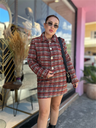 Ekose Ceket Tüvit Takım Kırmızı 