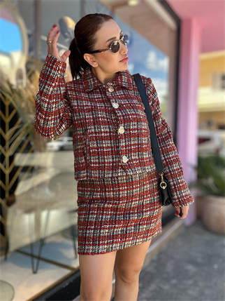 Ekose Ceket Tüvit Takım Kırmızı 