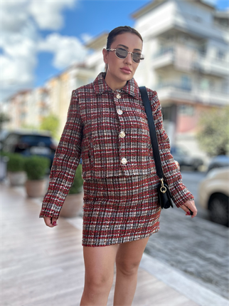 Ekose Ceket Tüvit Takım Kırmızı 