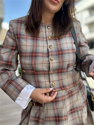 Ekose Desen Etekli Takım Renkli 