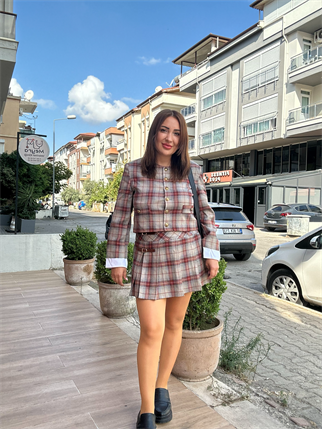 Ekose Desen Etekli Takım Renkli 