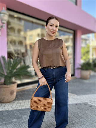 Fermuarlı Süet Bluz Kahve