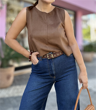 Fermuarlı Süet Bluz Kahve