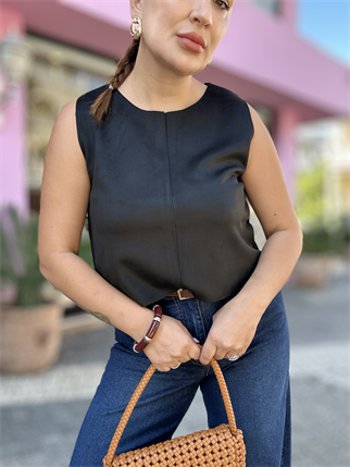 Fermuarlı Süet Bluz Siyah