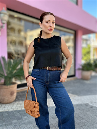 Fermuarlı Süet Bluz Siyah