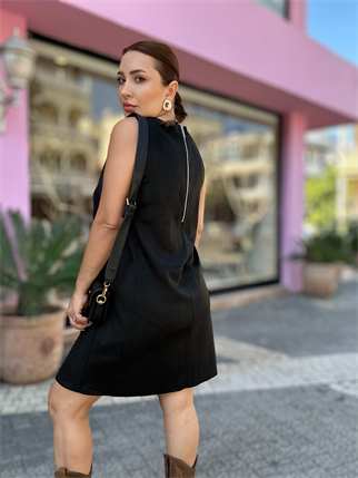 Fermuarlı Süet Elbise Siyah 