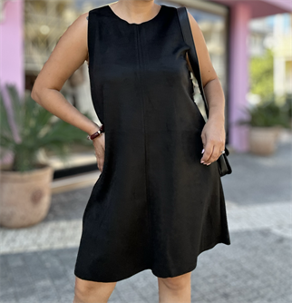 Fermuarlı Süet Elbise Siyah 