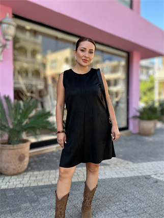 Fermuarlı Süet Elbise Siyah 