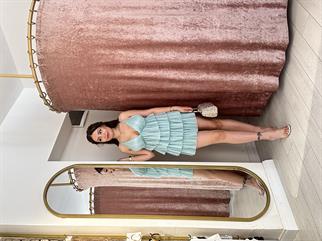 Fırfır Detay Simli Tül Elbise Mint