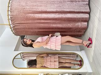 Fırfır Detay Simli Tül Elbise Pembe