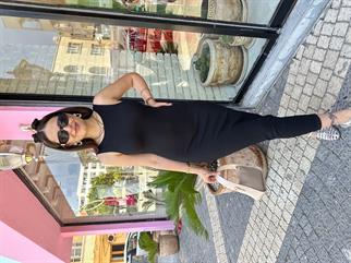 Fitilli Vücudu Saran Uzun Askılı Elbise Siyah