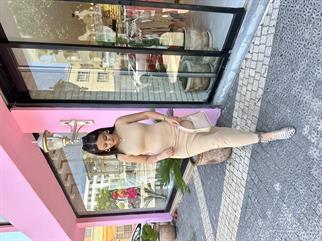 Fitilli Vücudu Saran Uzun Askılı Elbise Krem