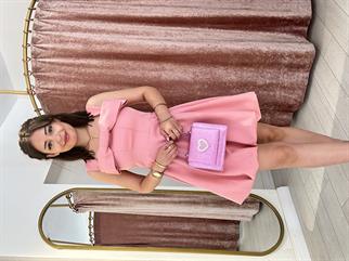 Fiyonk Detay Mini Balon Elbise Gül Kurusu