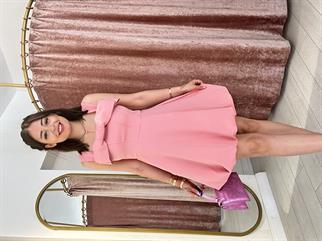 Fiyonk Detay Mini Balon Elbise Gül Kurusu