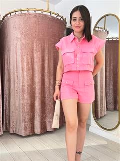 Gold Düğme Detaylı % 100 Pamuk  Takım Pembe