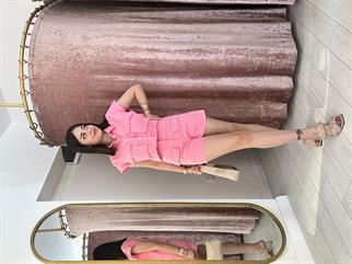 Gold Düğme Detaylı % 100 Pamuk  Takım Pembe