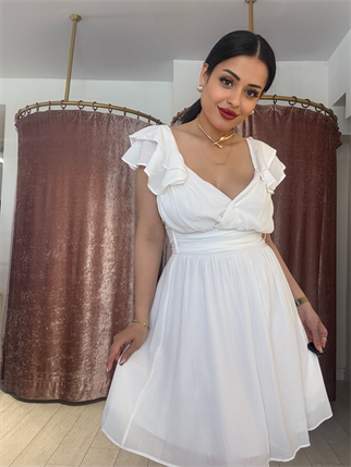 Kemer Detay Elbise Beyaz