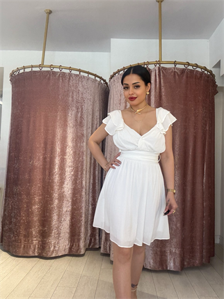 Kemer Detay Elbise Beyaz