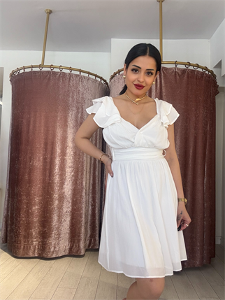 Kemer Detay Elbise Beyaz