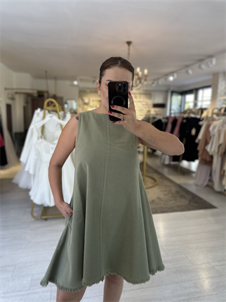 Kolsuz Mini Elbise Çağla