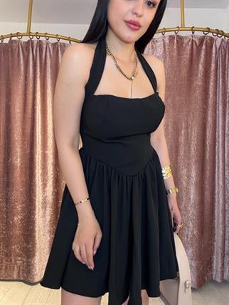 Korse Detay Gece Elbisesi Siyah