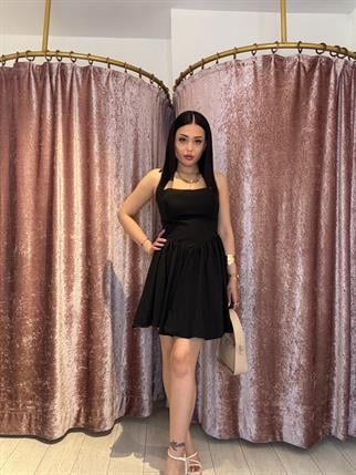 Korse Detay Gece Elbisesi Siyah