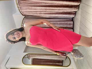 Korse Görünümlü Straplez Mini Elbise Fuşya