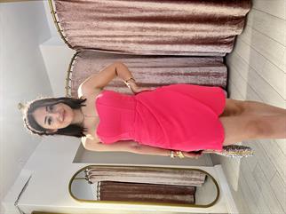 Korse Görünümlü Straplez Mini Elbise Fuşya