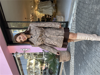 Leopar Desen Kemerli Trençkot 