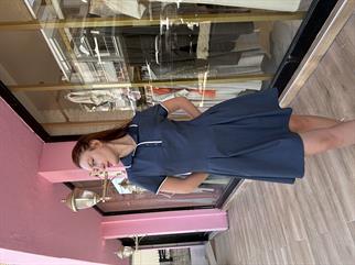 Polo Yaka Pileli Elbise Mavi 