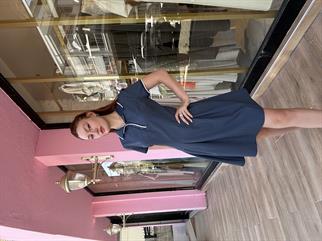 Polo Yaka Pileli Elbise Mavi 