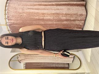 Şerit Taş Detaylı Triko Etekli Takım Siyah