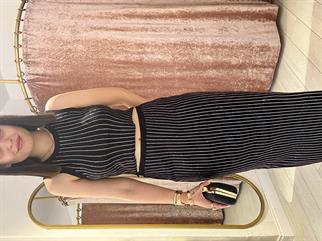 Şerit Taş Detaylı Triko Etekli Takım Siyah