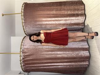 Simli Kumaş Ayarlanabilir Askılı Tül Elbise Bordo