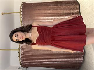 Simli Kumaş Ayarlanabilir Askılı Tül Elbise Bordo