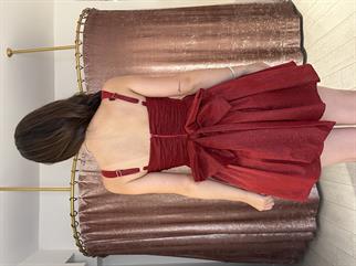 Simli Kumaş Ayarlanabilir Askılı Tül Elbise Bordo