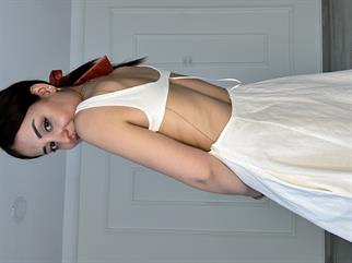 Sırt Dekolteli Keten Mini Elbise Beyaz